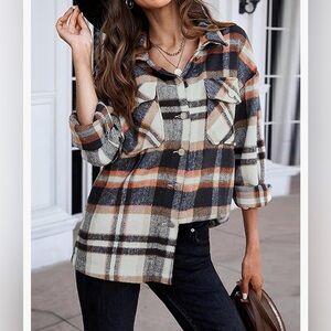BTFBM Women Shacket Jacket Long Sleeve Button Down Casual Plaid Flannel Shirts